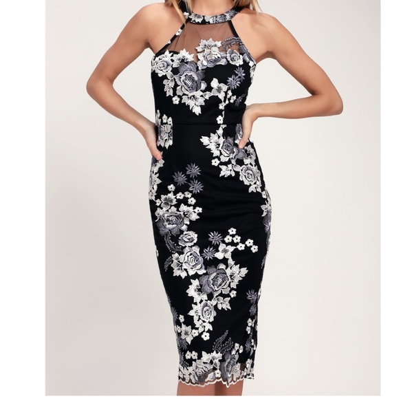 Lulus Dresses & Skirts - Lulu’s black floral embroidered midi dress NWT